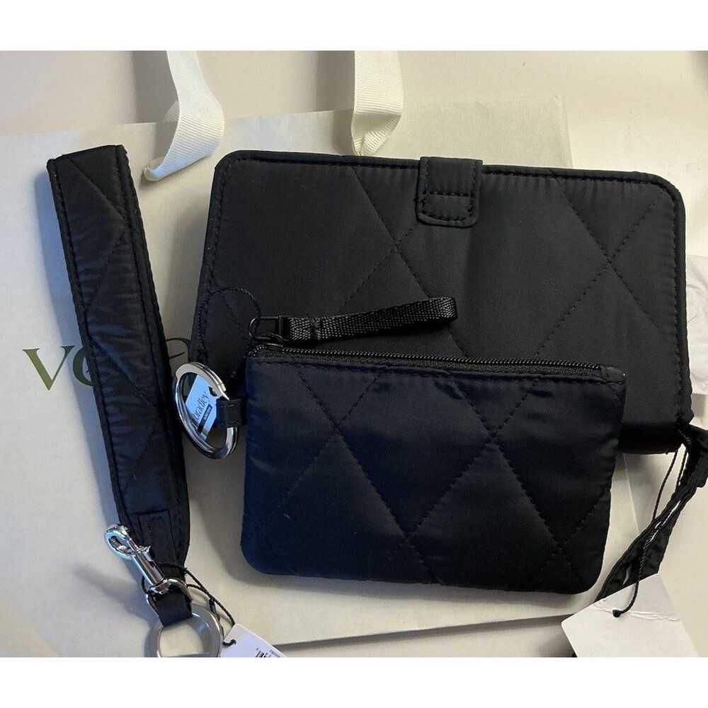 3 Pieces Vera Bradley Moonless Light Black Ultralight Wristlet, ID Case, Strap